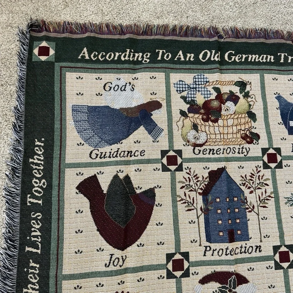Vintage Woven Tapestry Throw Blanket German Christmas ornament tradition Couples